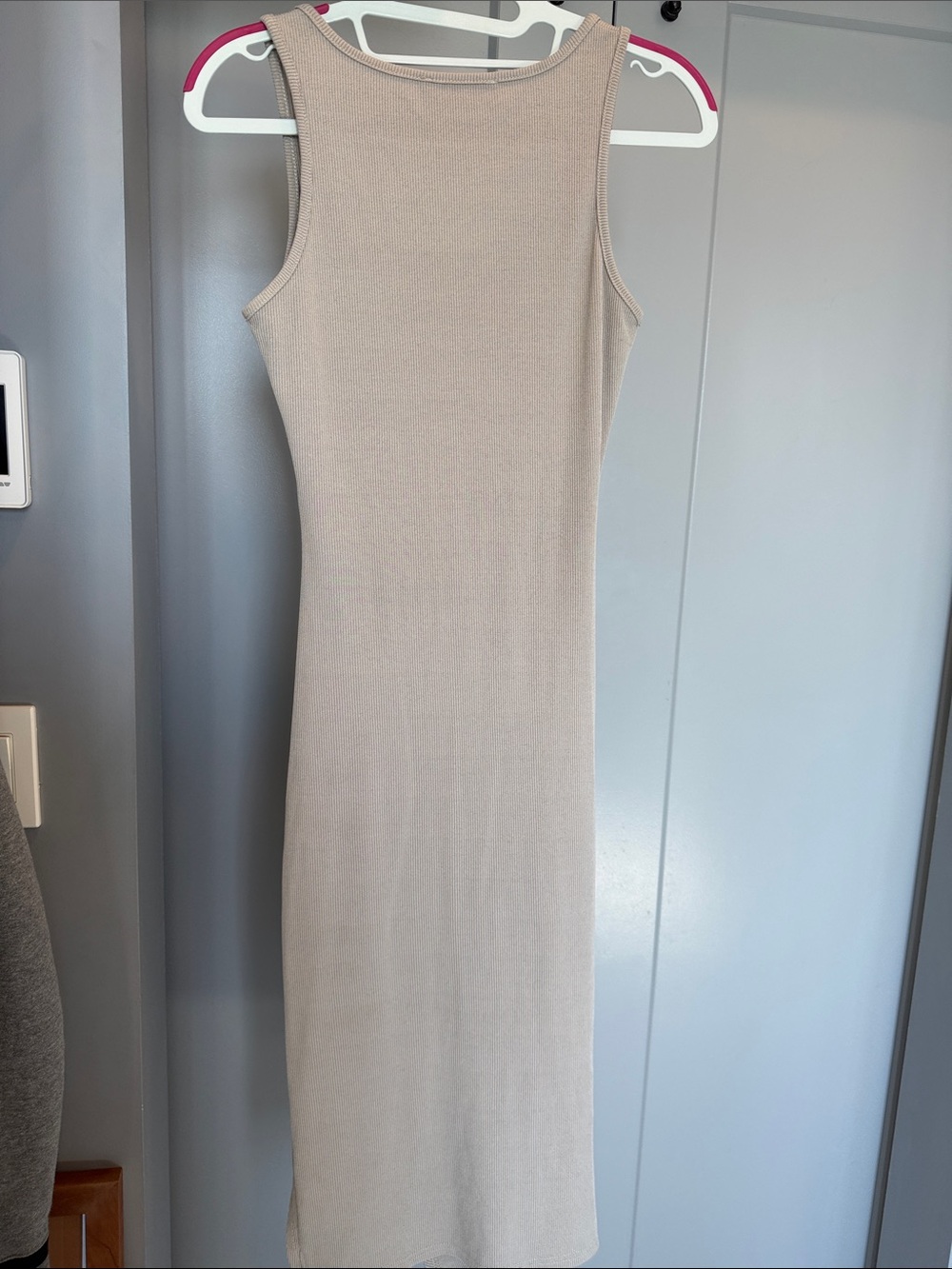 Cider Beige Ruched Tank Midi with Button Placket - Picture 2 of 3